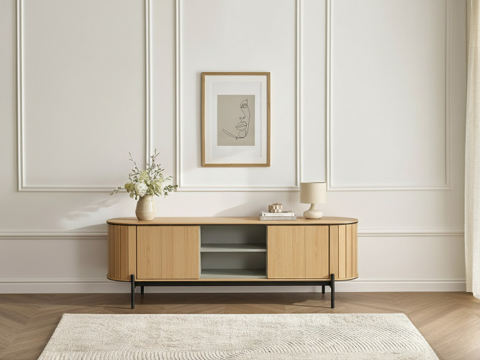 Meuble TV arrondi 2 portes 168 cm AMBOISE couleur chêne