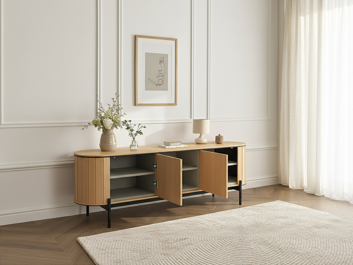 AMBOISE 168 cm ronde tv-kast met 2 deuren, eikenkleur