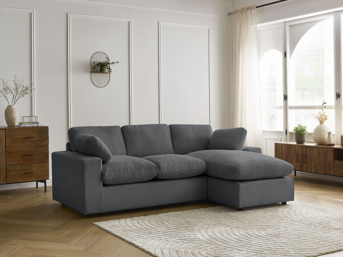 Canapé d'angle compact réversible BELAIR velours côtelé gris foncé — vue 6