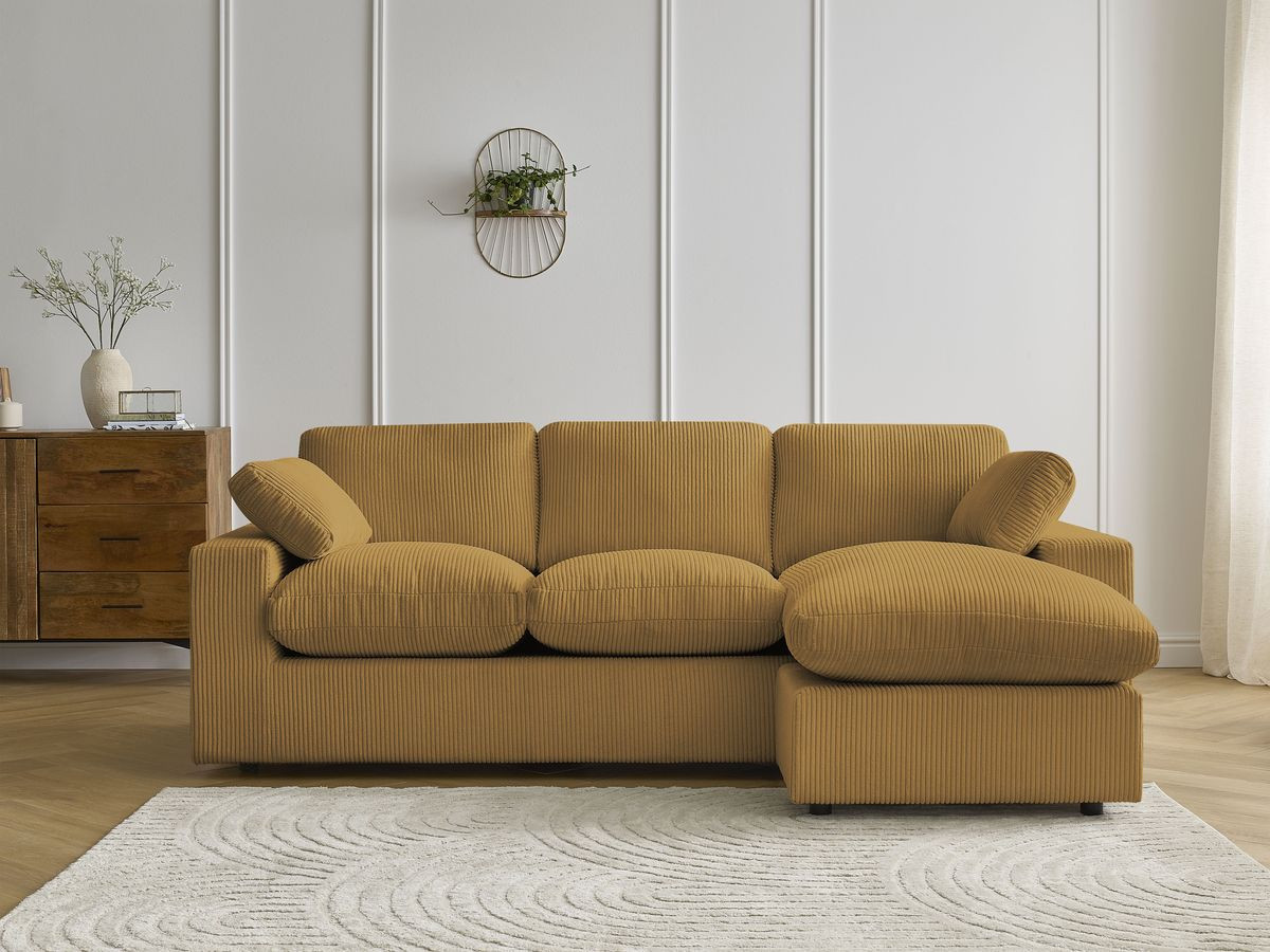 Canapé d'angle compact réversible BELAIR velours côtelé jaune — vue 5