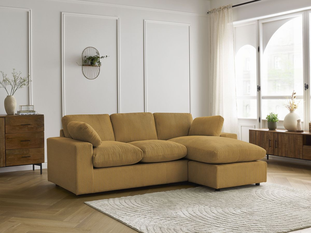 Canapé d'angle compact réversible BELAIR velours côtelé jaune — vue 6