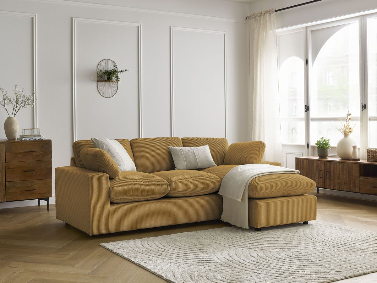 Canapé d'angle compact réversible BELAIR velours côtelé jaune