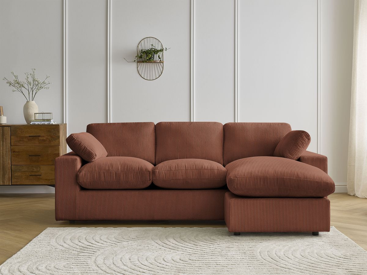 Canapé d'angle compact réversible BELAIR velours côtelé orange — vue 5