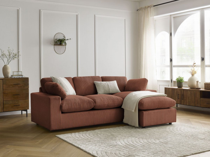 Canapé d'angle fixe compact réversible BELAIR velours côtelé