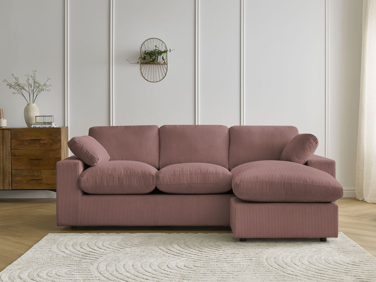 Canapé d'angle compact réversible BELAIR velours côtelé rose — vue 5