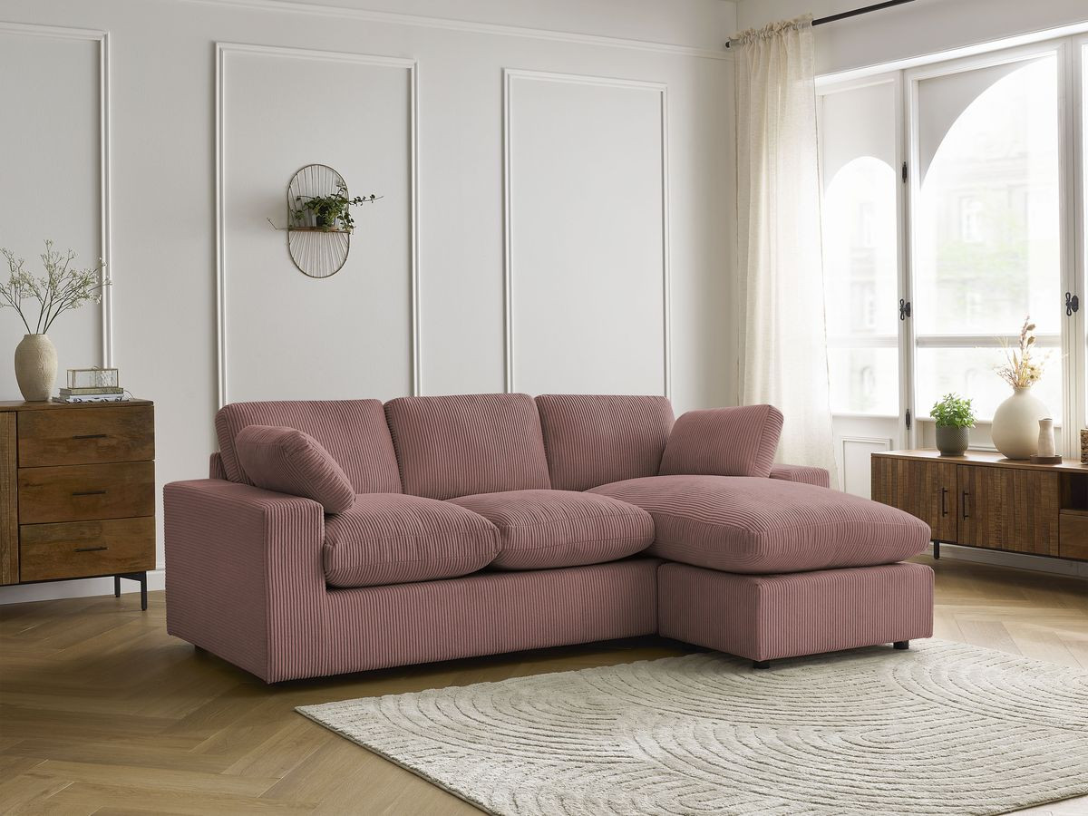 Canapé d'angle compact réversible BELAIR velours côtelé rose — vue 6