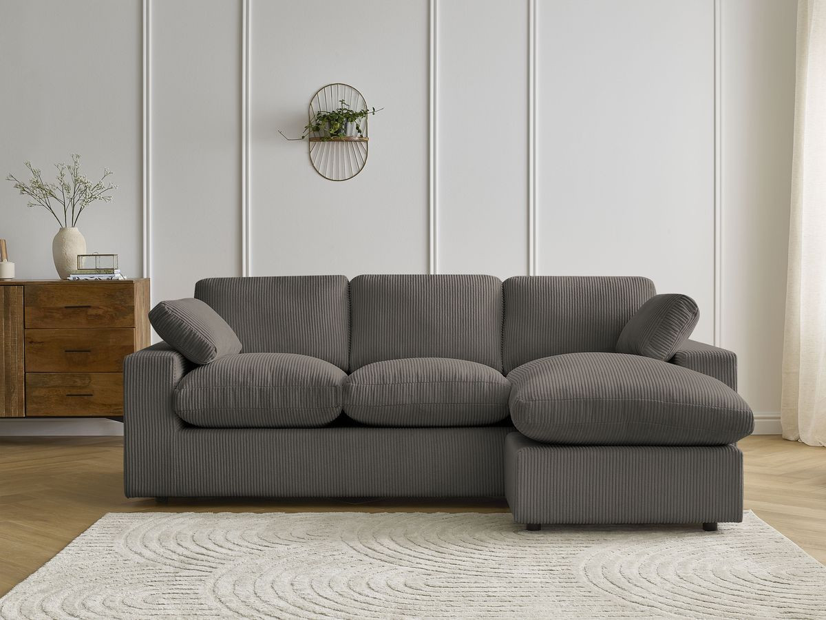 Canapé d'angle compact réversible BELAIR velours côtelé taupe — vue 5