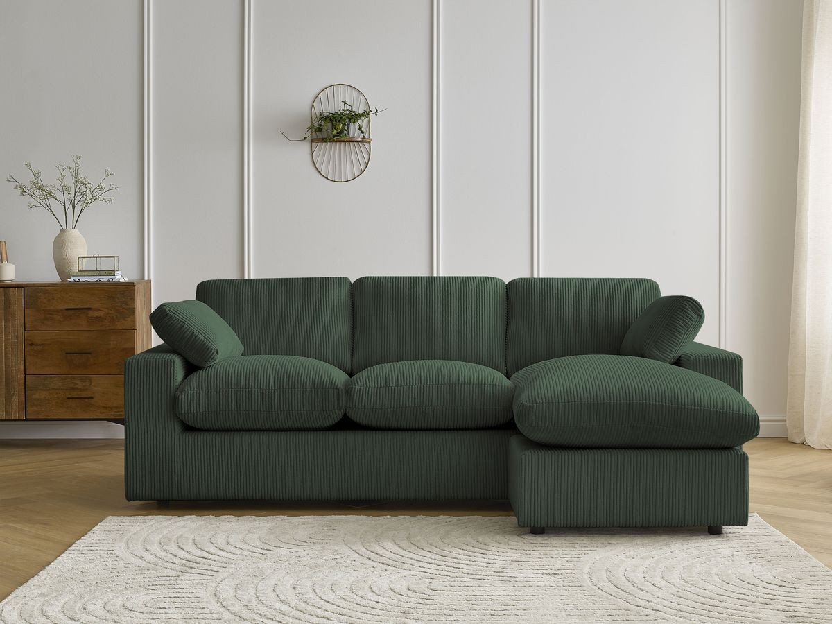 Canapé d'angle compact réversible BELAIR velours côtelé vert — vue 5