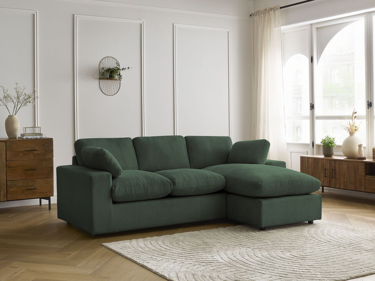 Canapé d'angle compact réversible BELAIR velours côtelé vert — vue 6