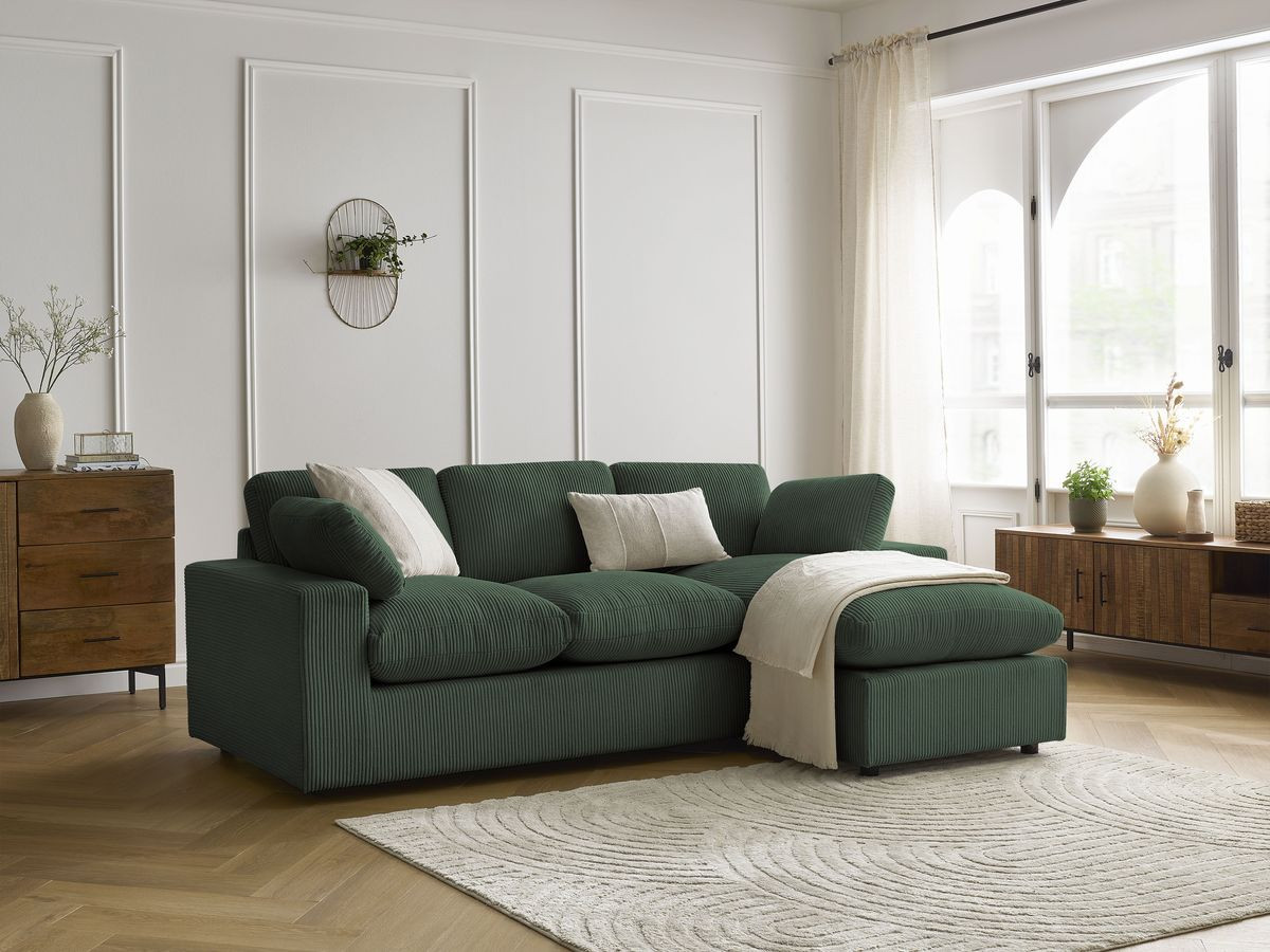 Canapé d'angle compact réversible BELAIR velours côtelé vert