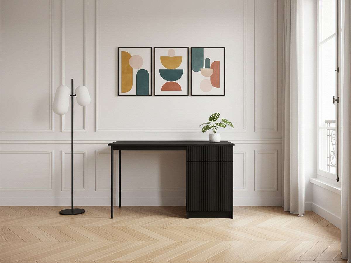 Bureau 1 porte et 1 tiroir KASHA pieds noirs