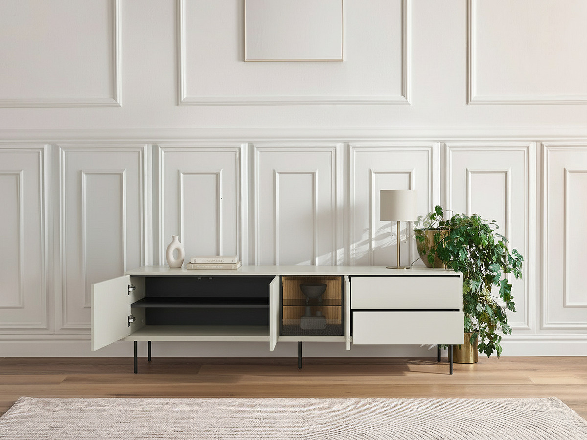 Meuble TV 3 portes 2 tiroirs 194 cm ESPERA avec LEDS