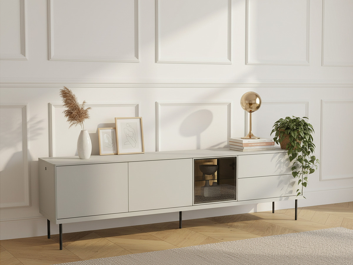 Meuble TV 3 portes 2 tiroirs 194 cm ESPERA avec LEDS
