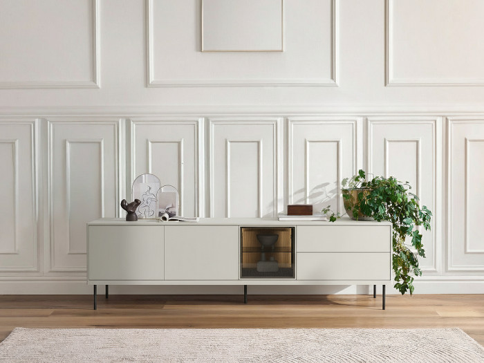 Meuble TV 3 portes 2 tiroirs 194 cm ESPERA avec LEDS