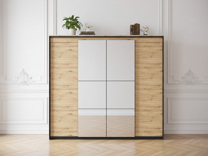 Armoire 4 portes 250 cm KYRIA avec LED imitation Chêne