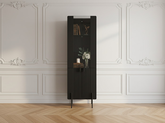 Meuble vitrine 2 portes H.190 cm MATHILDE pieds noirs