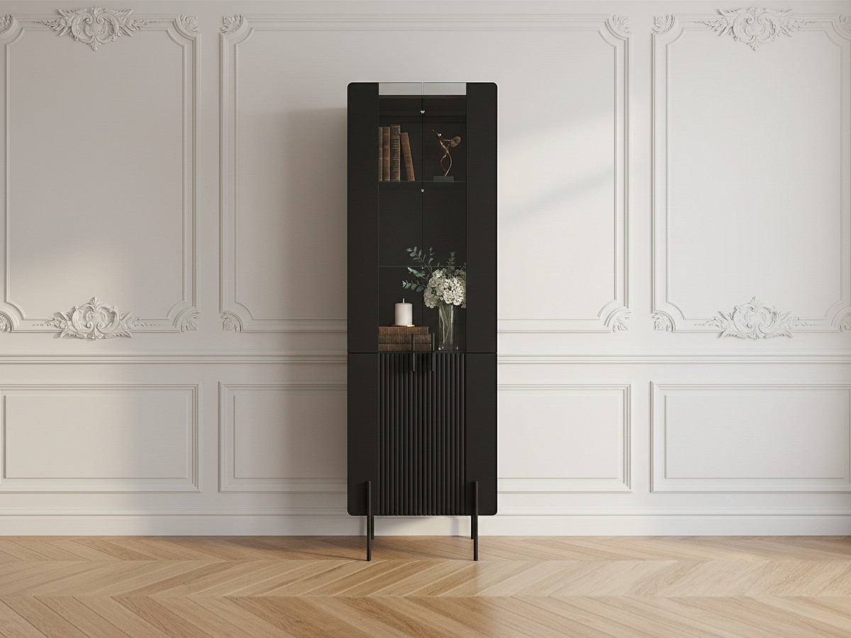 Meuble vitrine 2 portes H.190 cm MATHILDE pieds noirs