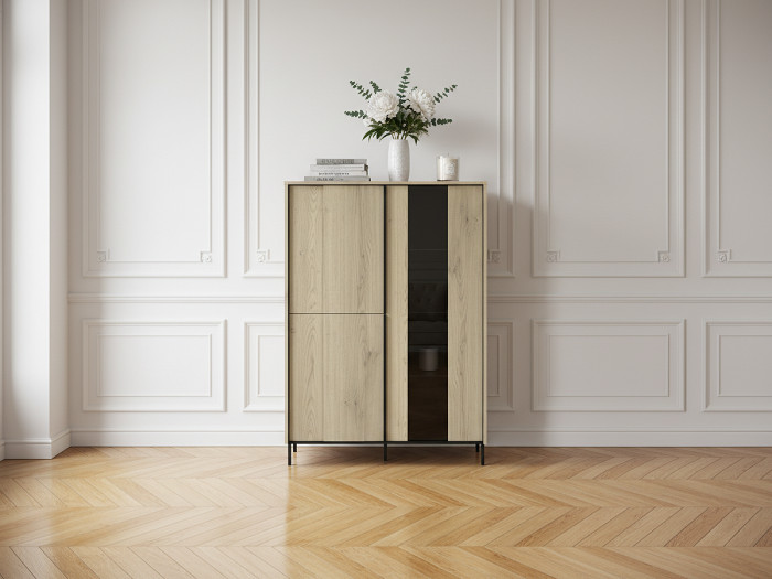 Meuble vitrine 3 portes H. 140cm TILIA imitation chêne avec LED