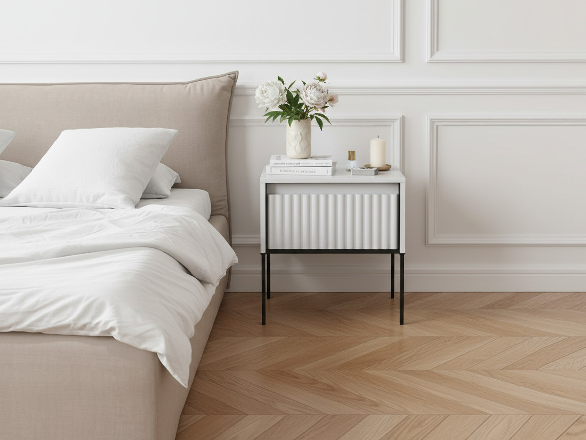 Table de chevet 1 tiroir LENARA avec tasseaux et LED blanc