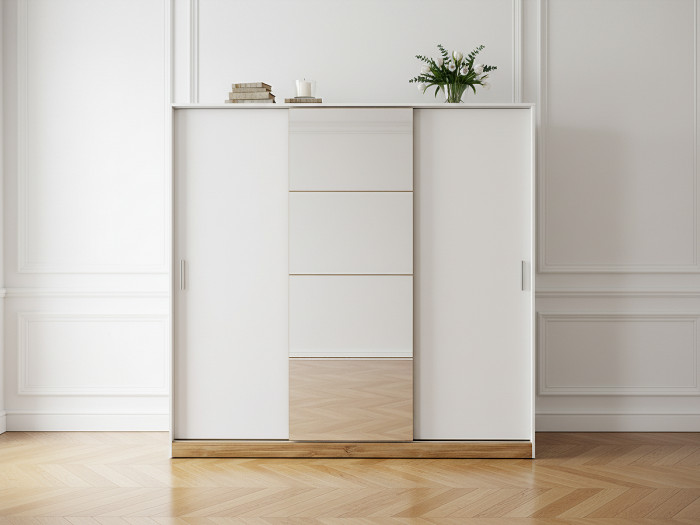 Armoire L220 cm ZENITA Blanc et chêne