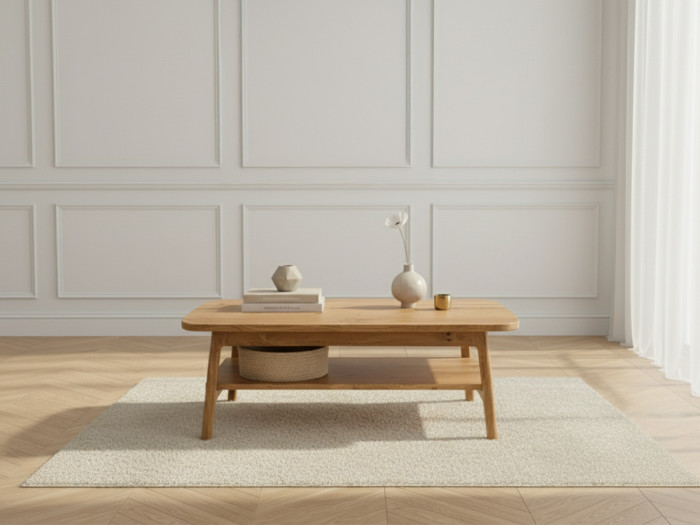 Table basse double plateau 100 cm SOLENE chêne massif