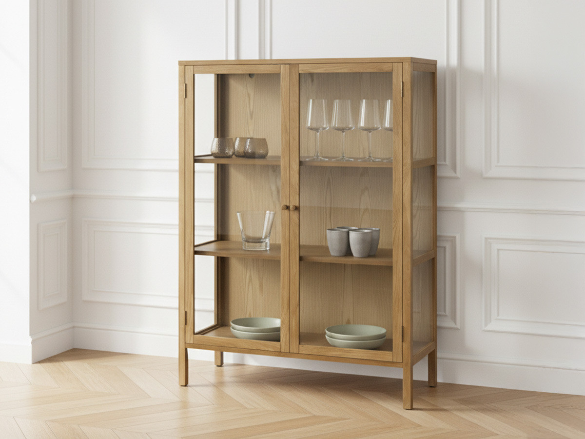 CARMEN hoog dressoir met 2 deuren, 90 cm, massief eiken fineer