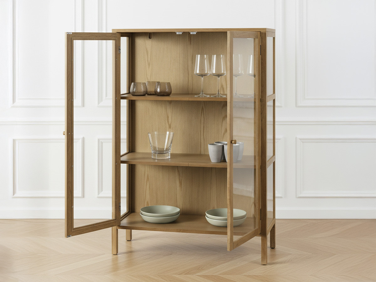 Buffet haut 2 portes 90 cm CARMEN placage chêne massif — vue 6