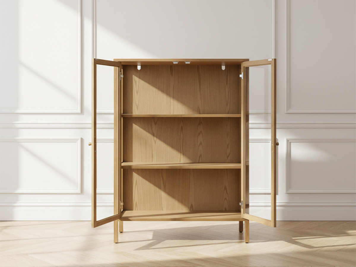 CARMEN hoog dressoir met 2 deuren, 90 cm, massief eiken fineer
