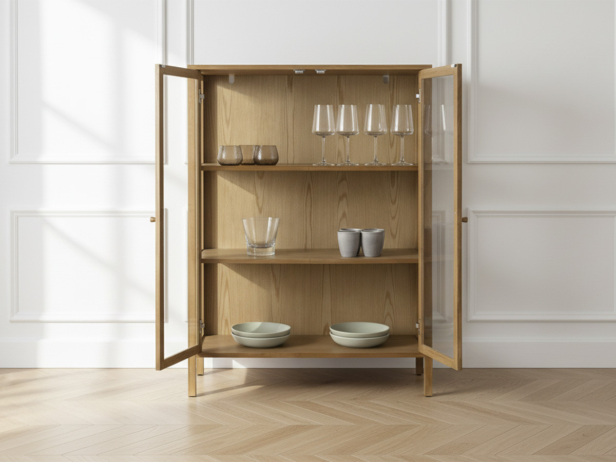 CARMEN hoog dressoir met 2 deuren, 90 cm, massief eiken fineer