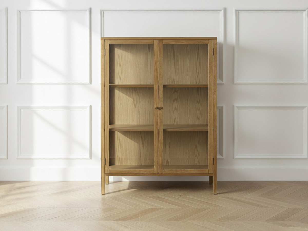CARMEN hoog dressoir met 2 deuren, 90 cm, massief eiken fineer