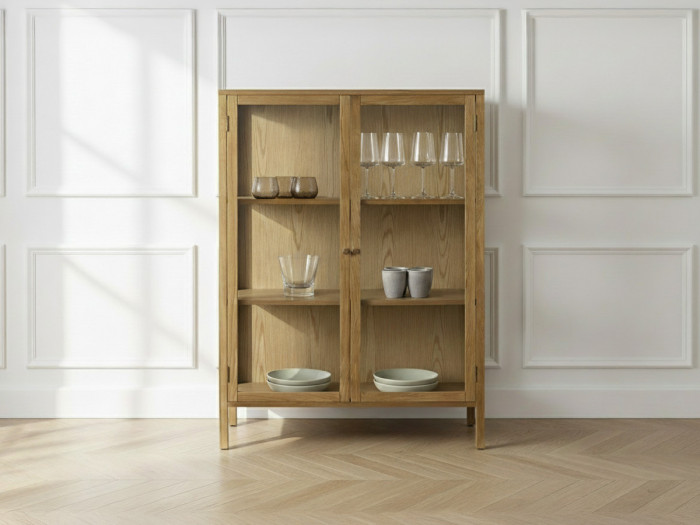 Buffet haut 2 portes 90 cm CARMEN placage chêne massif