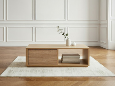 Table basse avec tiroir 100 cm FERRET effet tasseaux de bois