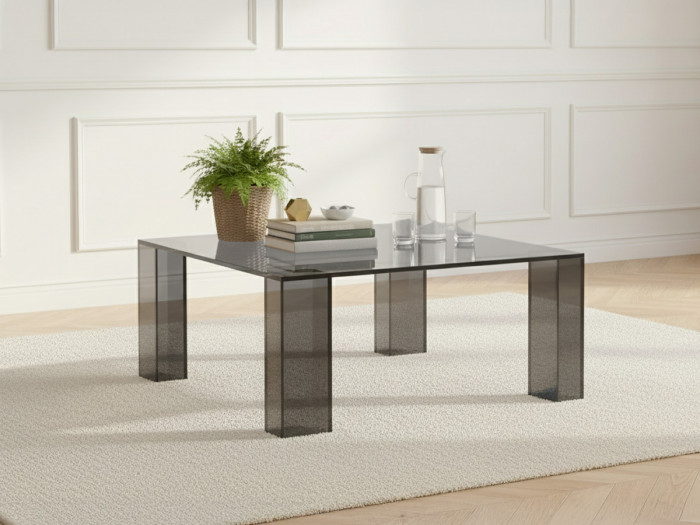 Table basse carrée 80 cm ALMA verre trempé