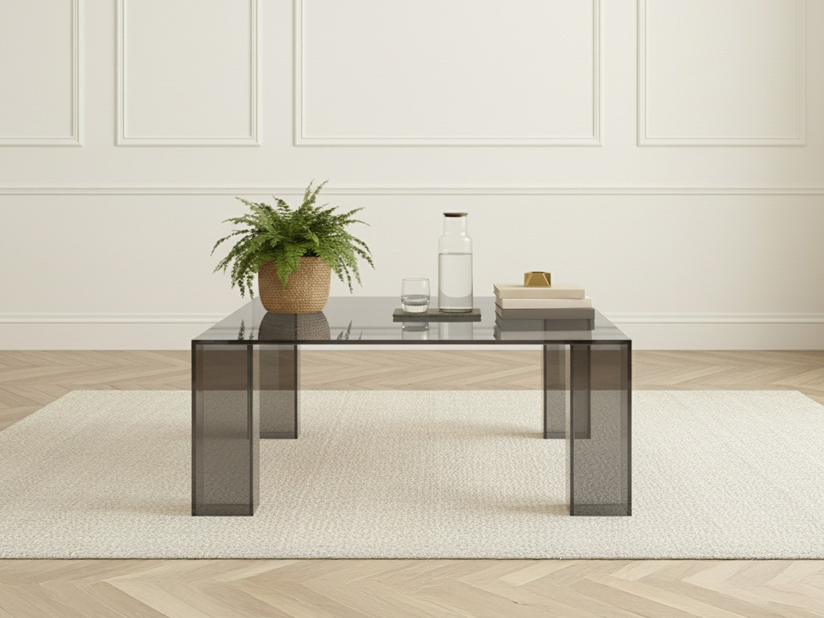 Table basse carrée 80 cm ALMA verre trempé gris foncé — vue 4
