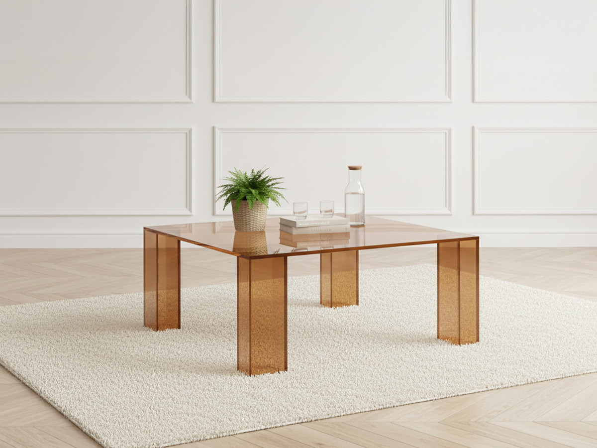 Table basse carrée 80 cm ALMA verre trempé orange
