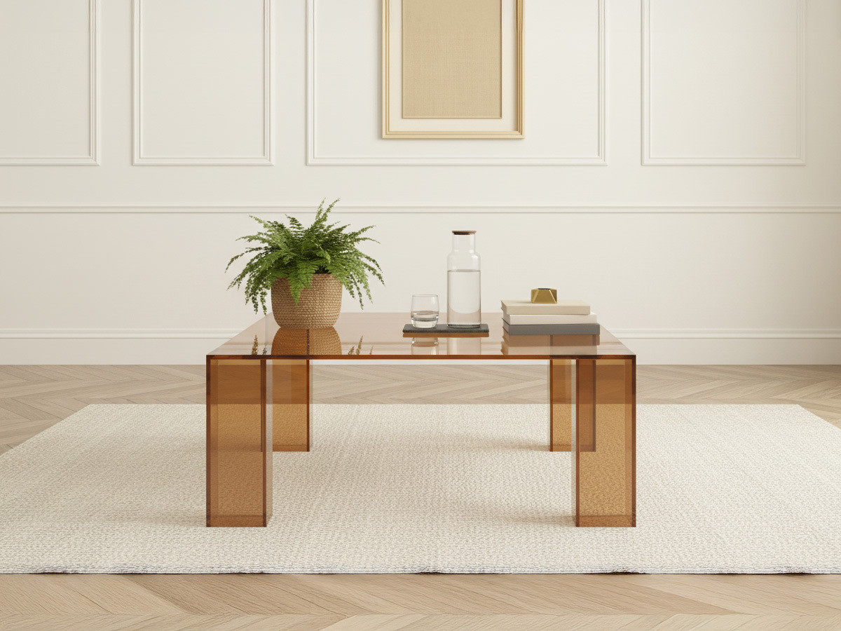 Table basse carrée 80 cm ALMA verre trempé orange — vue 4