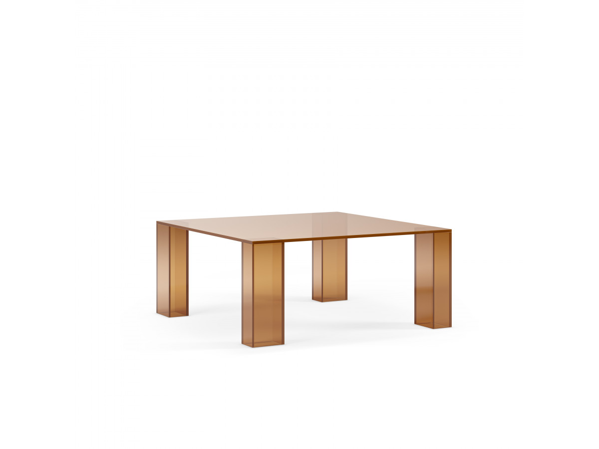 alma 80 cm vierkante salontafel, gehard glas gekleurd oranje