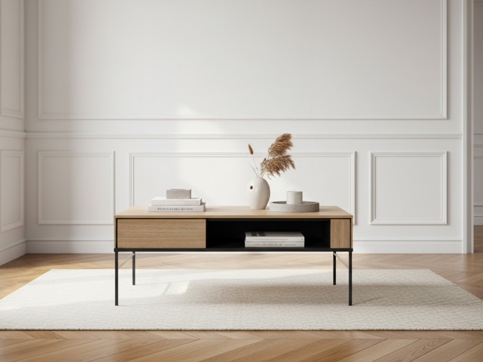 Table basse 110 cm VERONA effet chêne avec niche