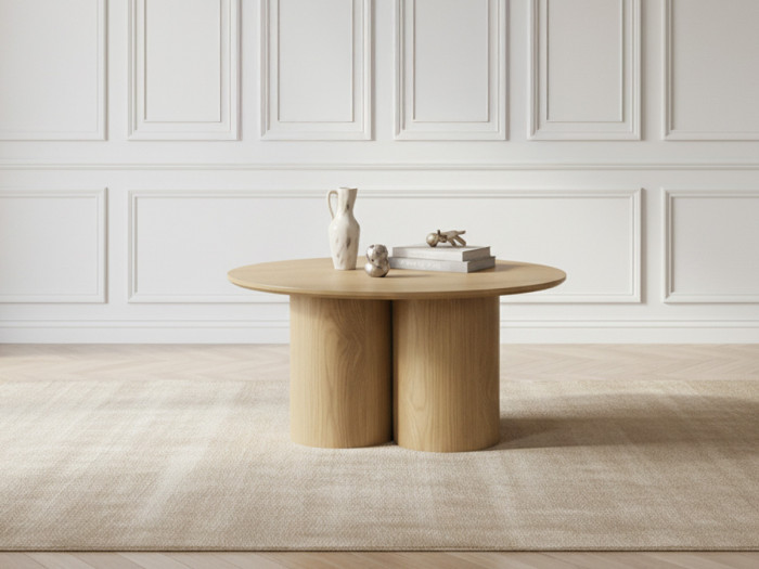 Table basse ronde D.80 cm LUCIA placage chêne massif