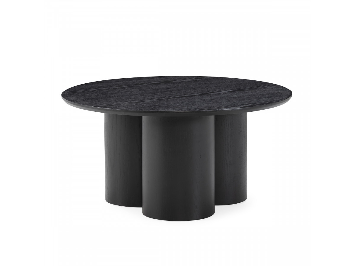 table basse ronde d.80 cm lucia placage chêne massif de couleur noir