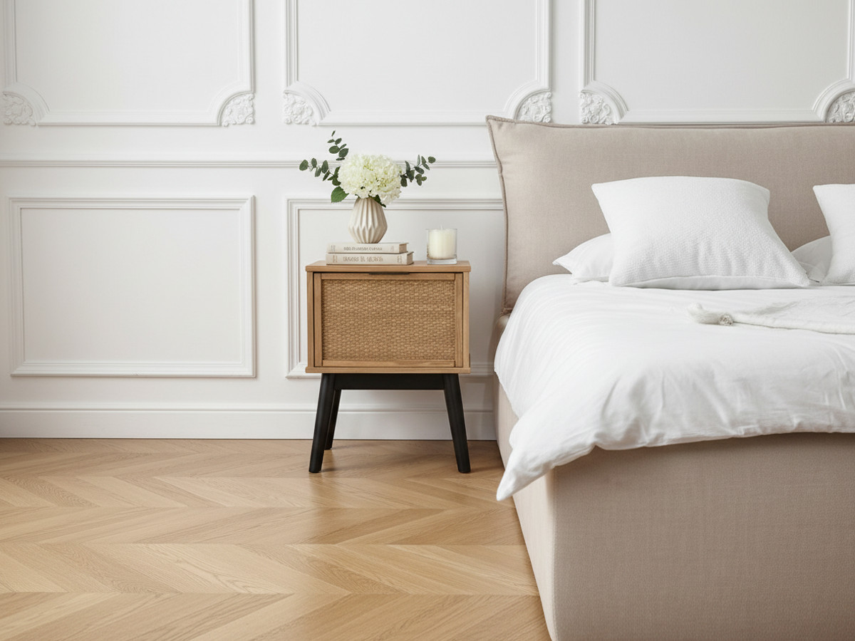 Lot de 2 chevets ALBI bois massif et rotin