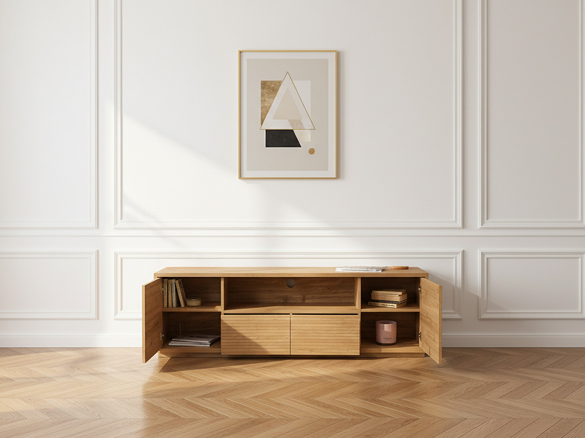 FERRET set met 180 cm dressoir + 180 cm tv-meubel met houten lamelleneffect