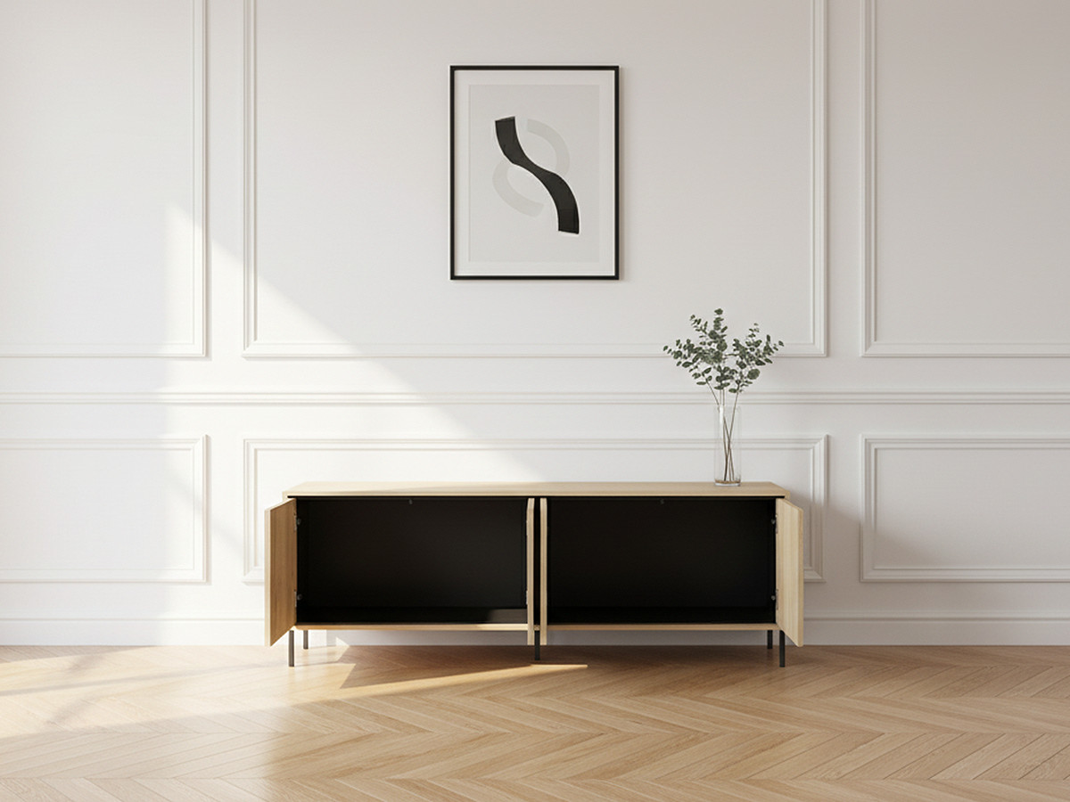 Meuble TV 4 portes 167 cm TILIA imitation chêne avec LED