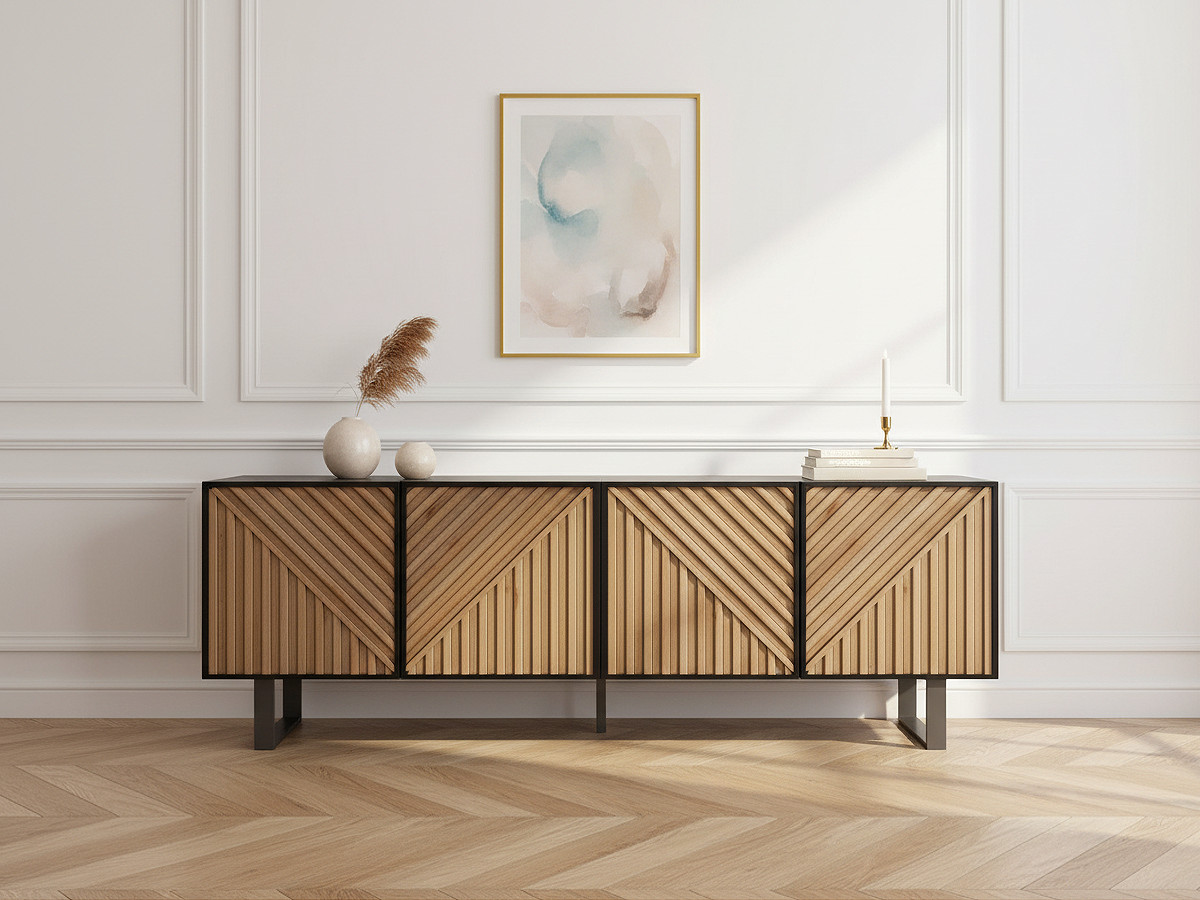 Meuble TV 4 portes 161 cm ALAIA effet chêne | BOBOCHIC ®