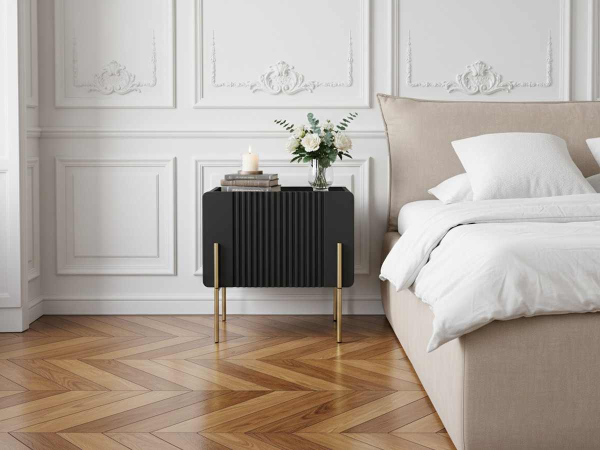 Table de chevet 1 tiroir MATHILDE pieds or noir