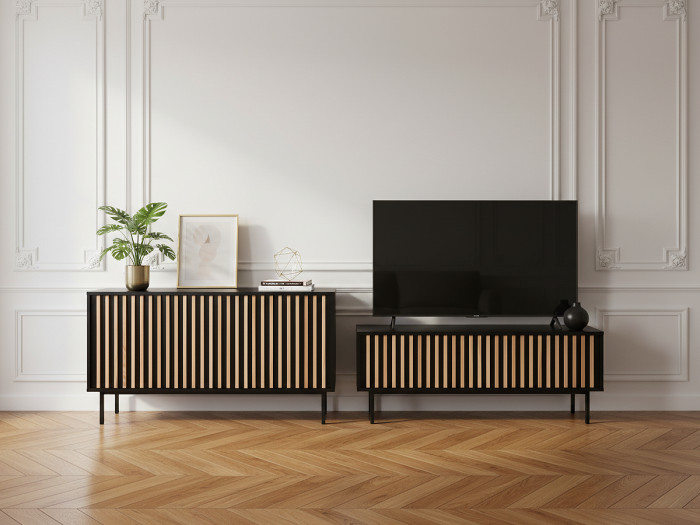 Ensemble CORNEILLE avec buffet 150 cm + meuble TV 134 cm tasseaux pin massif