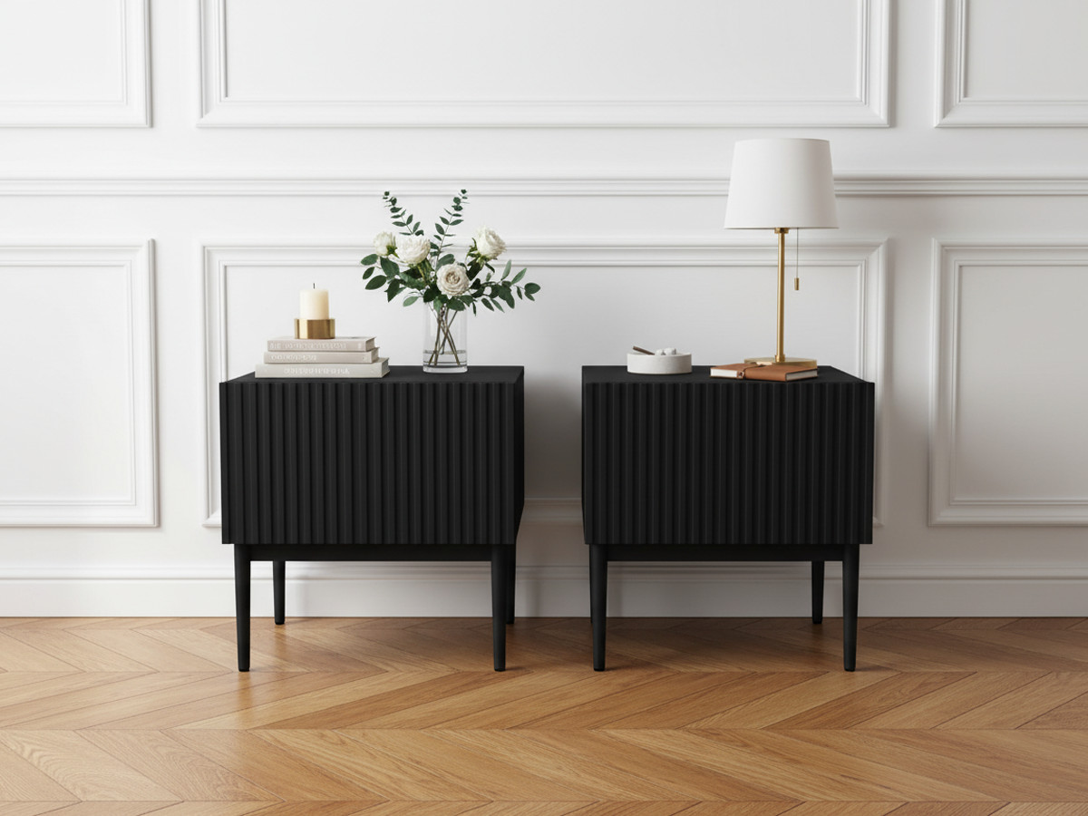 Lot de 2 chevets tiroir KASHA pieds noir noir