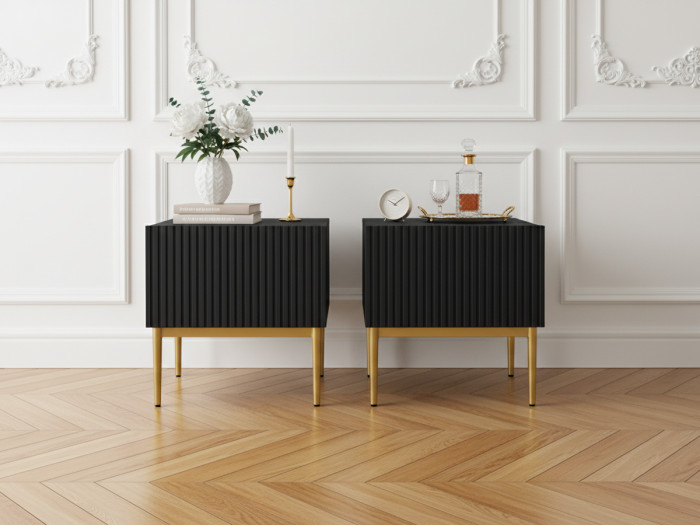Lot de 2 chevets tiroir KASHA pieds or