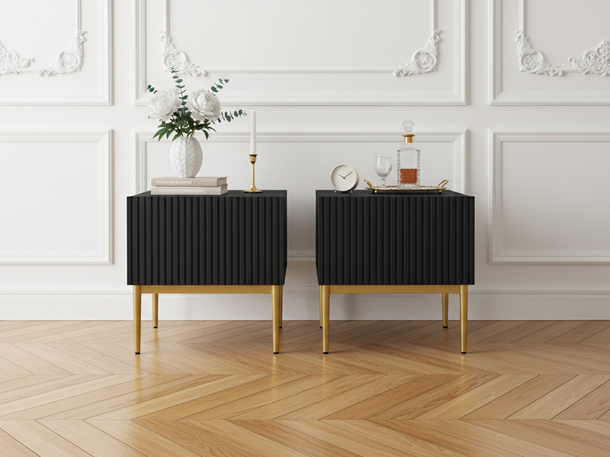 Lot de 2 chevets tiroir KASHA pieds or noir