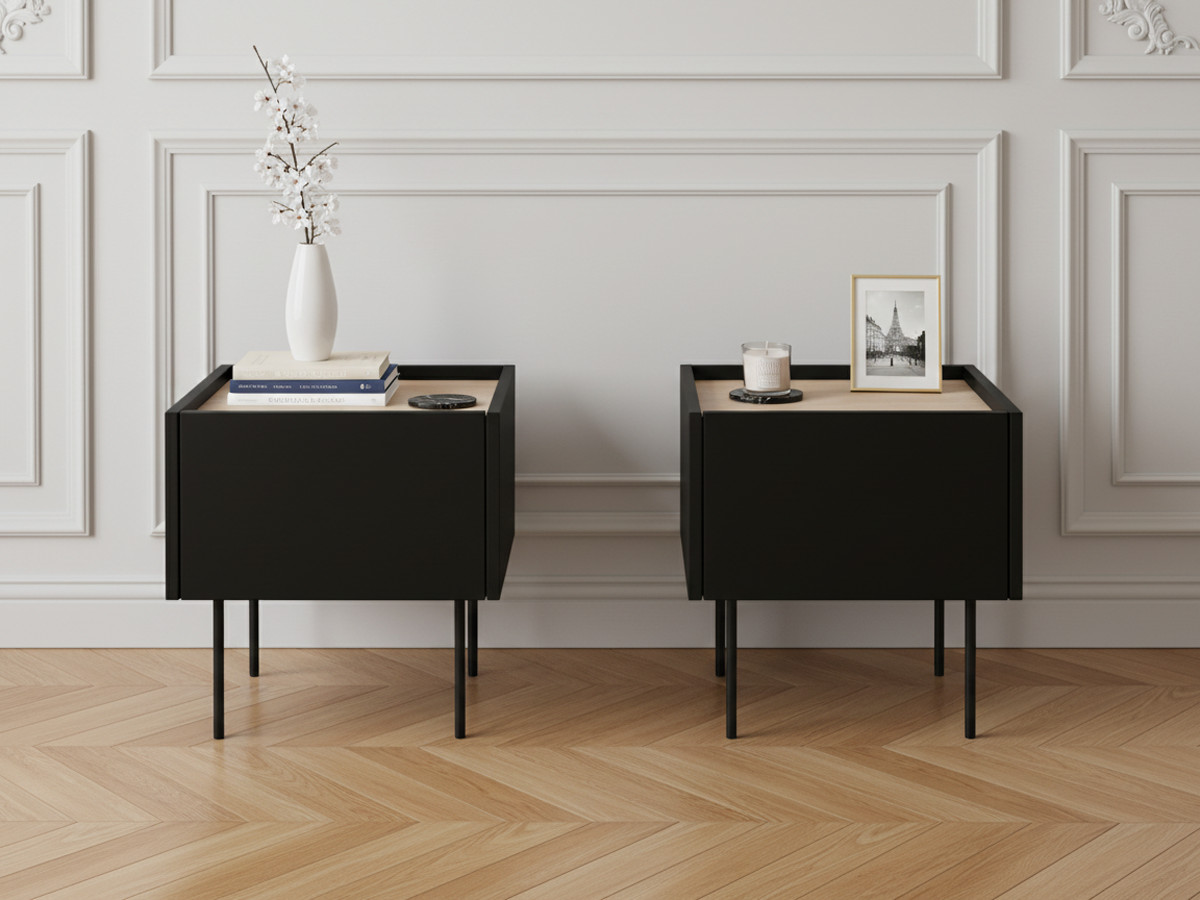 Lot de 2 chevets 1 tiroir ATLAS noir